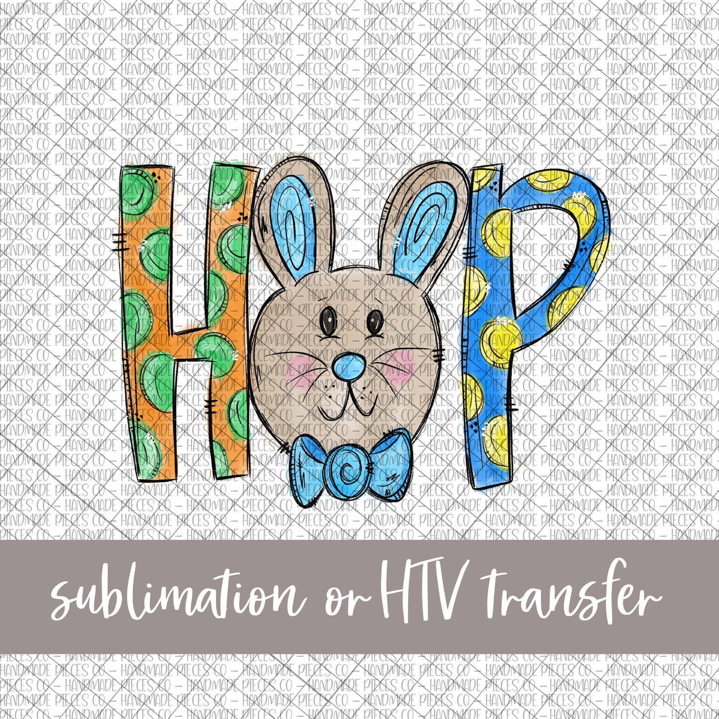 Hop, Boy Bunny - Sublimation or HTV Transfer