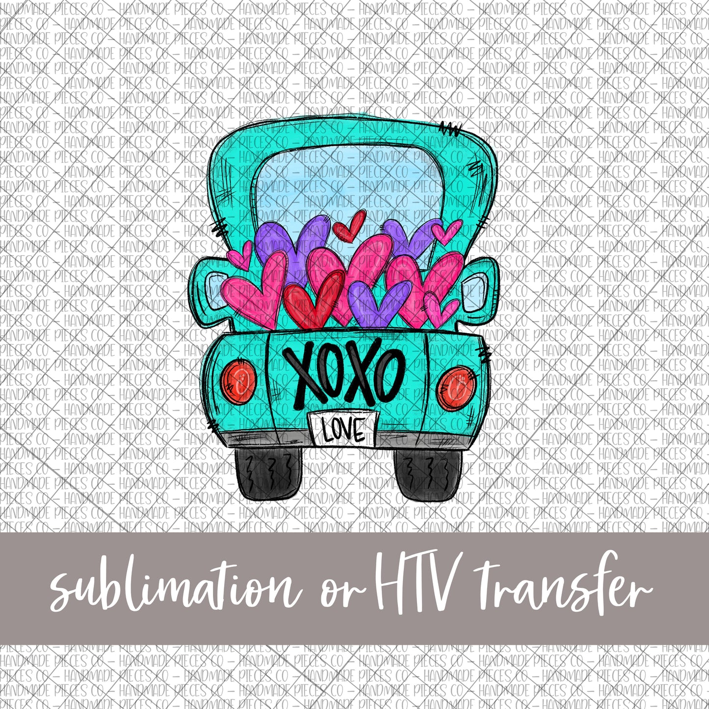 XOXO Valentine's Day Vintage Truck, Blue - Sublimation or HTV Transfer