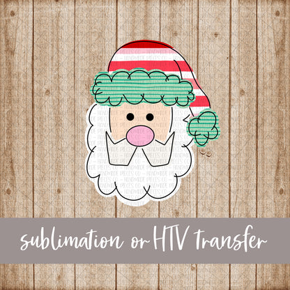 Santa, Striped Hat  - Sublimation or HTV Transfer