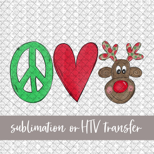 Peace Love Reindeer - Sublimation or HTV Transfer