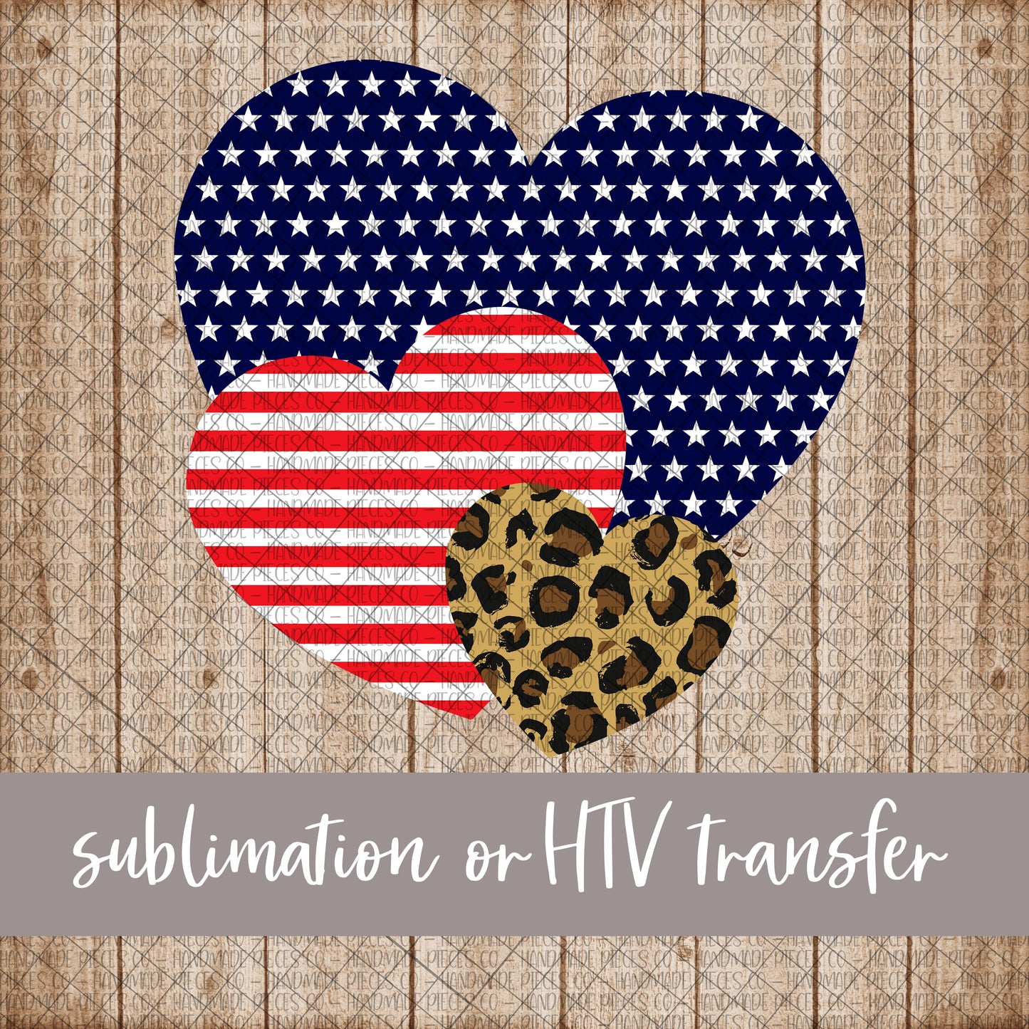 Heart Trio, USA Themed - Sublimation or HTV Transfer