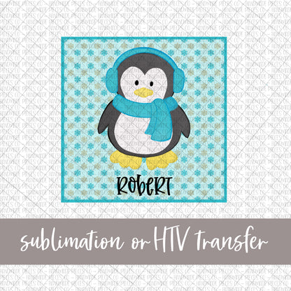 Penguin, Blue with Name - Sublimation or HTV Transfer