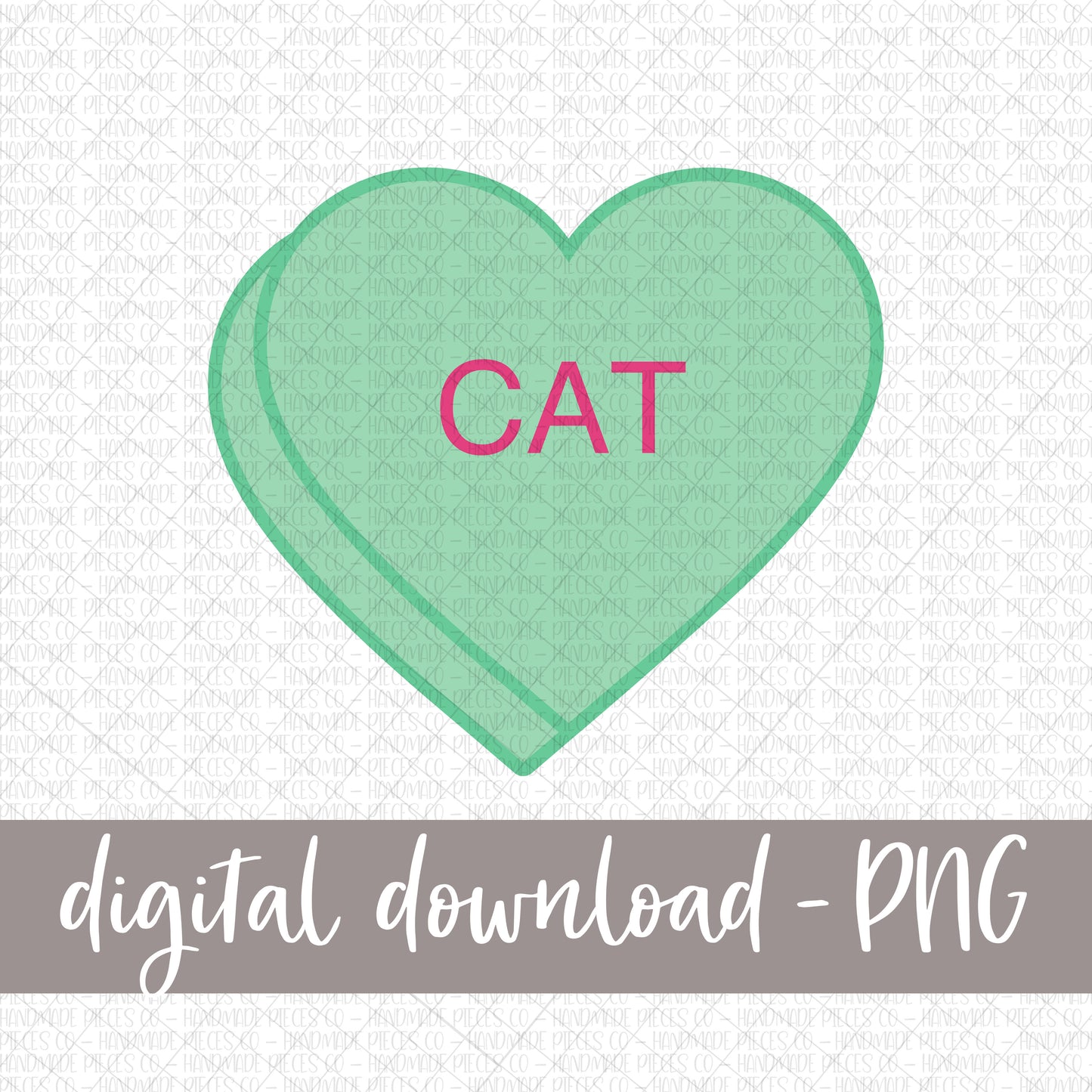 Cat Candy Heart, Green - Digital Download