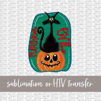 Cat and Pumpkin , Pur Evil, Green - Sublimation or HTV Transfer