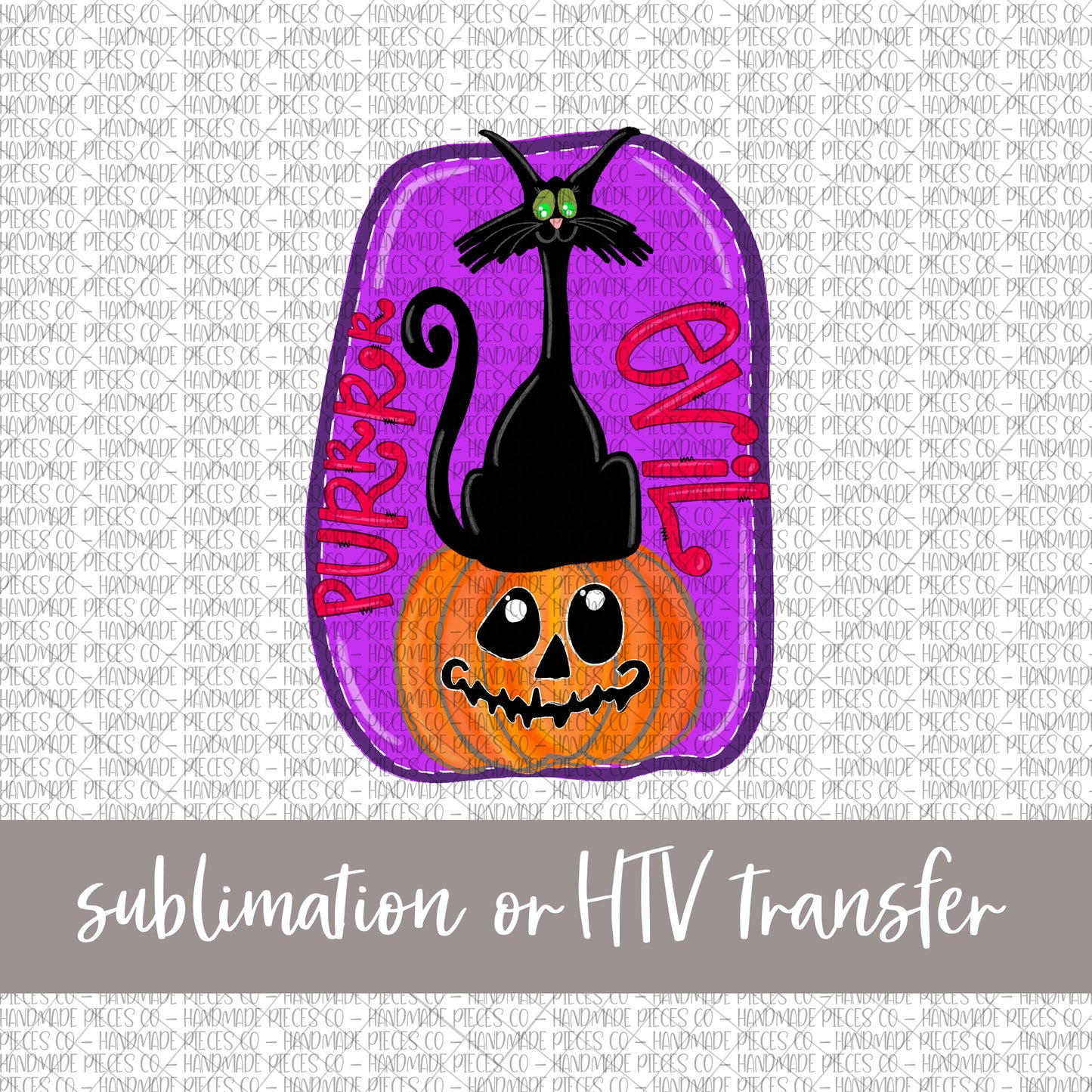 Cat and Pumpkin , Pur Evil, Purple- Sublimation or HTV Transfer