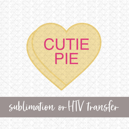 Cutie Pie Candy Heart, Yellow - Sublimation or HTV Transfer