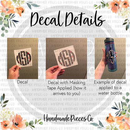 Floral Monogram Vinyl Decal, Floral Watercolor 3