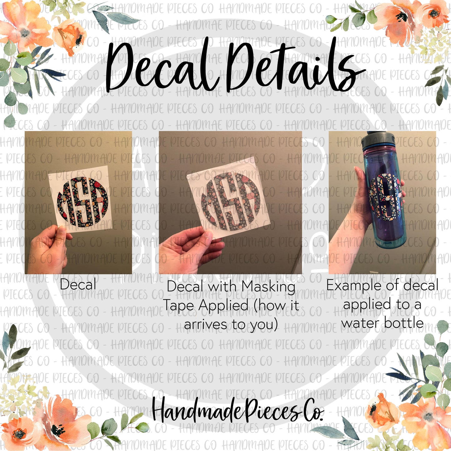 Floral Monogram Vinyl Decal, Floral Watercolor 2