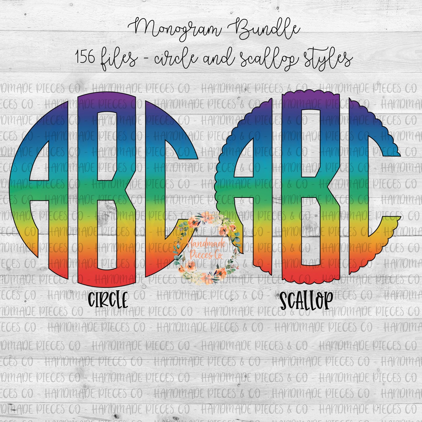 Rainbow Monogram, Ombre Horizontal - Multiple Styles - Digital Download