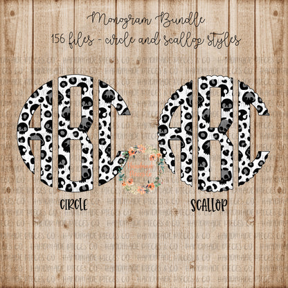 Leopard Skulls Monogram, Snow - Multiple Styles - Digital Download