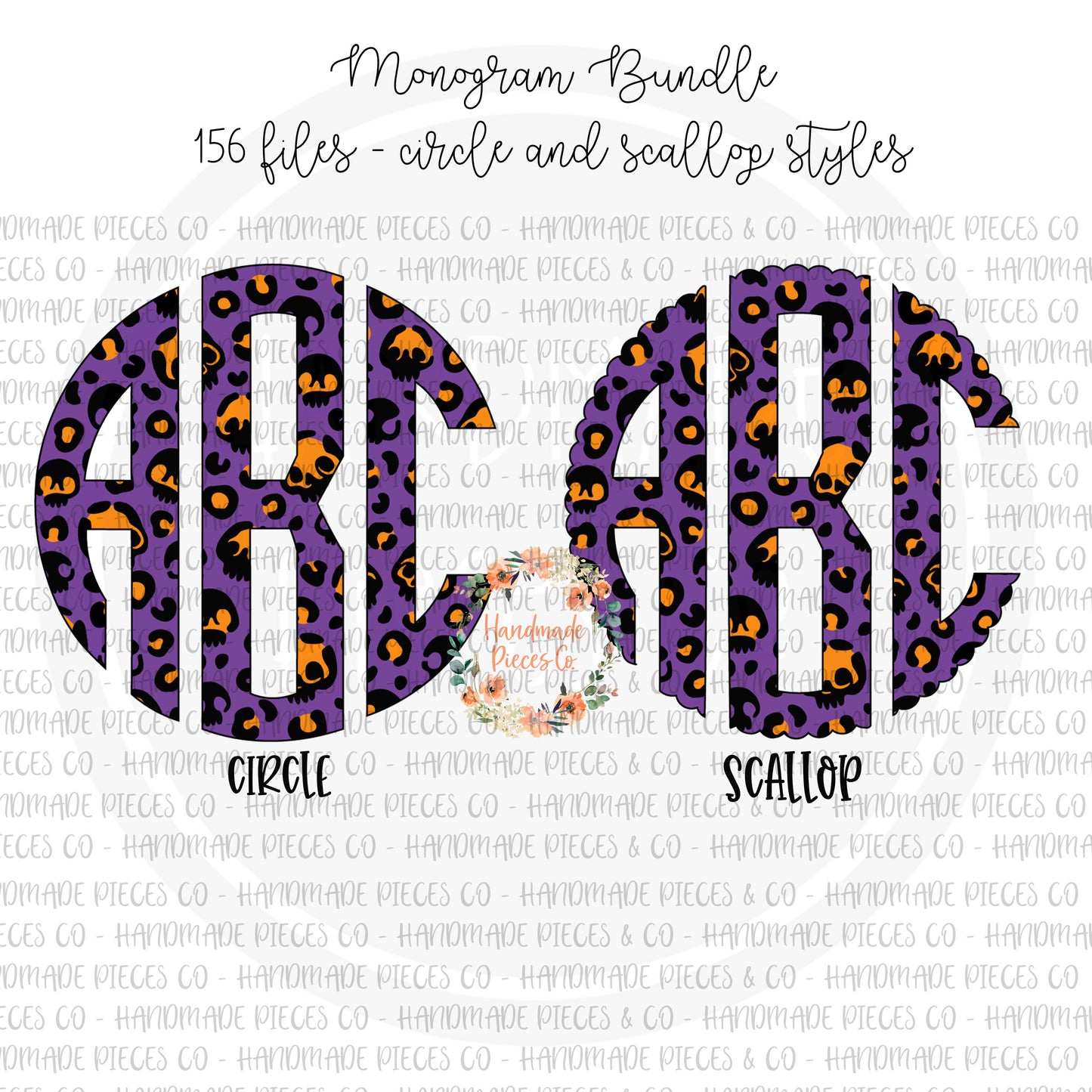 Leopard Skulls Monogram, Orange Skull - Multiple Styles - Digital Download