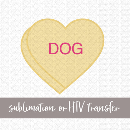 Dog Candy Heart, Yellow - Sublimation or HTV Transfer