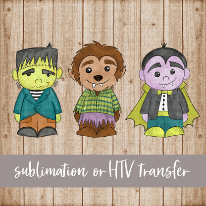 Frankenstein Wolf Dracula Trio,, Boy - Sublimation or HTV Transfer