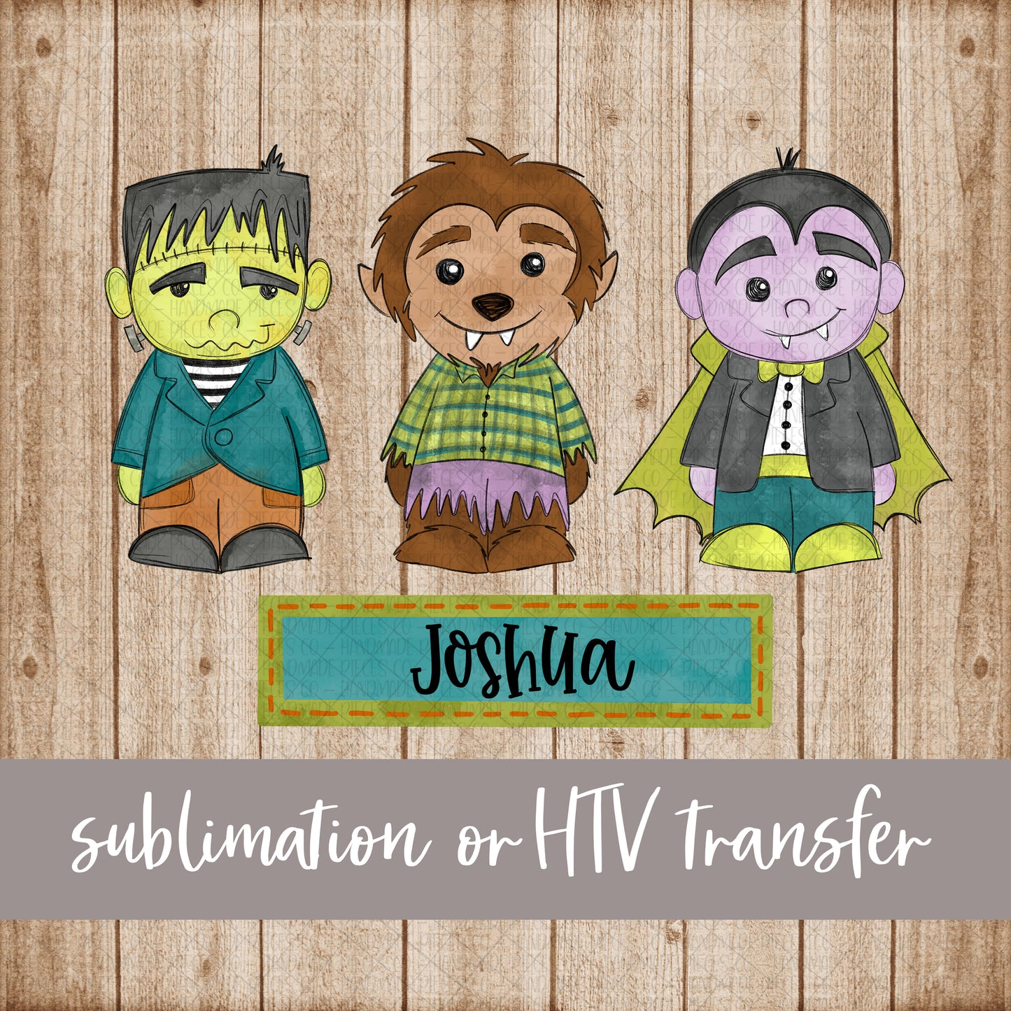 Frankenstein Wolf Dracula Trio, Boy with Name - Sublimation or HTV Transfer