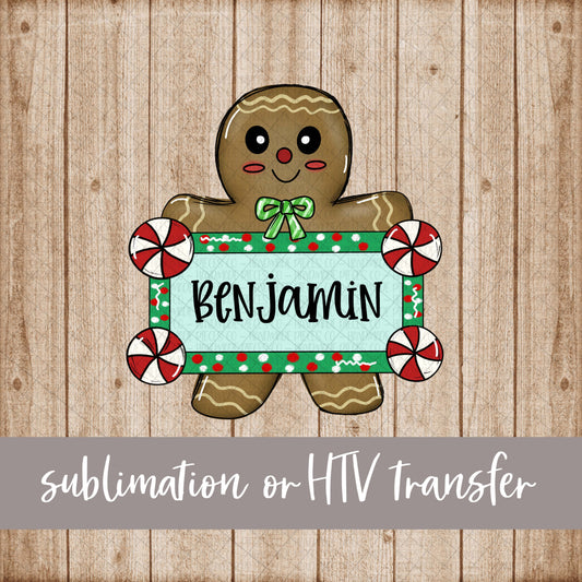 Gingerbread with Name, Blue - Sublimation or HTV Transfer