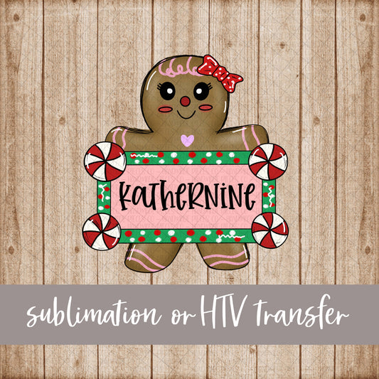 Gingerbread with Name, Pink - Sublimation or HTV Transfer