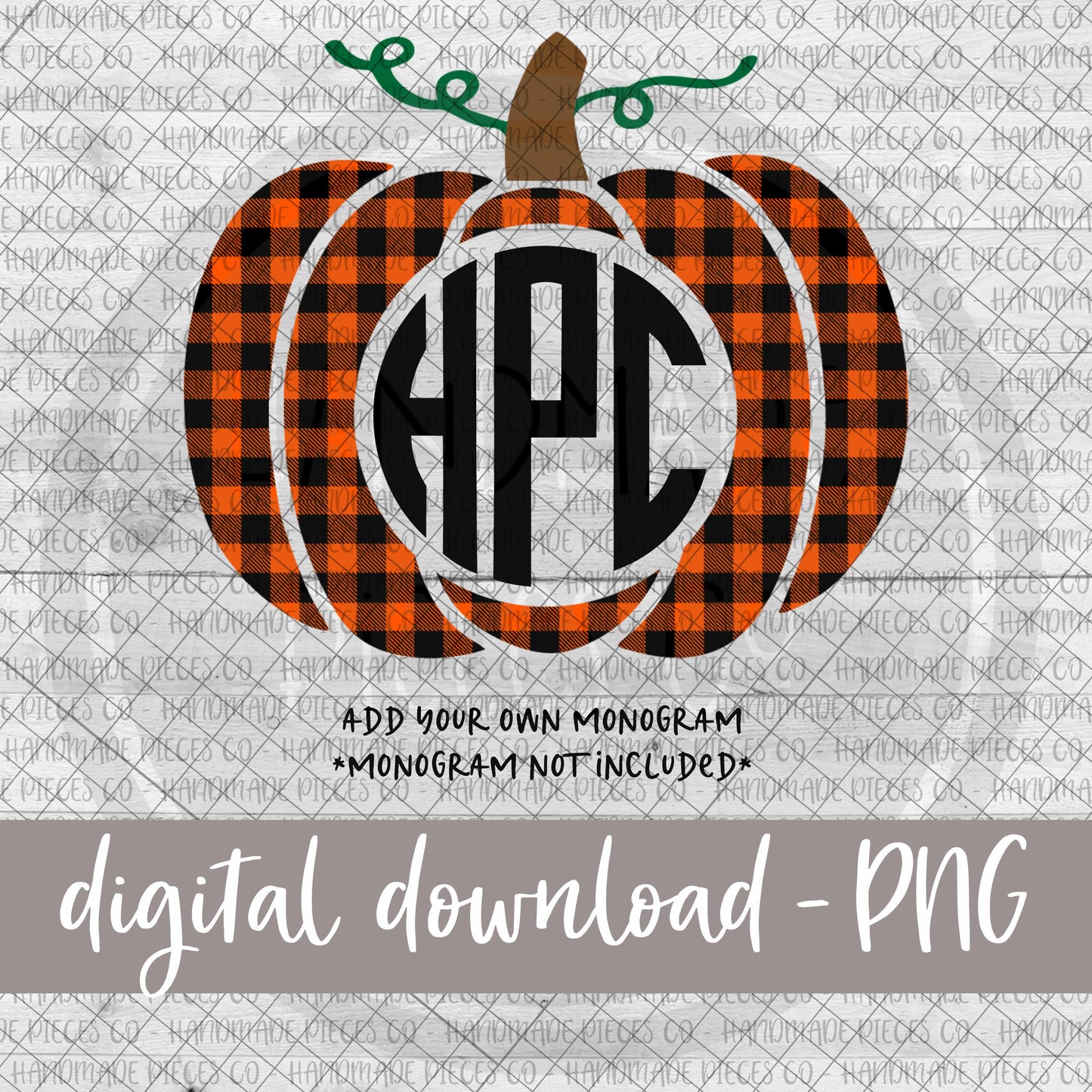 Gingham Pumpkin, Add Your Own Monogram - Digital Download