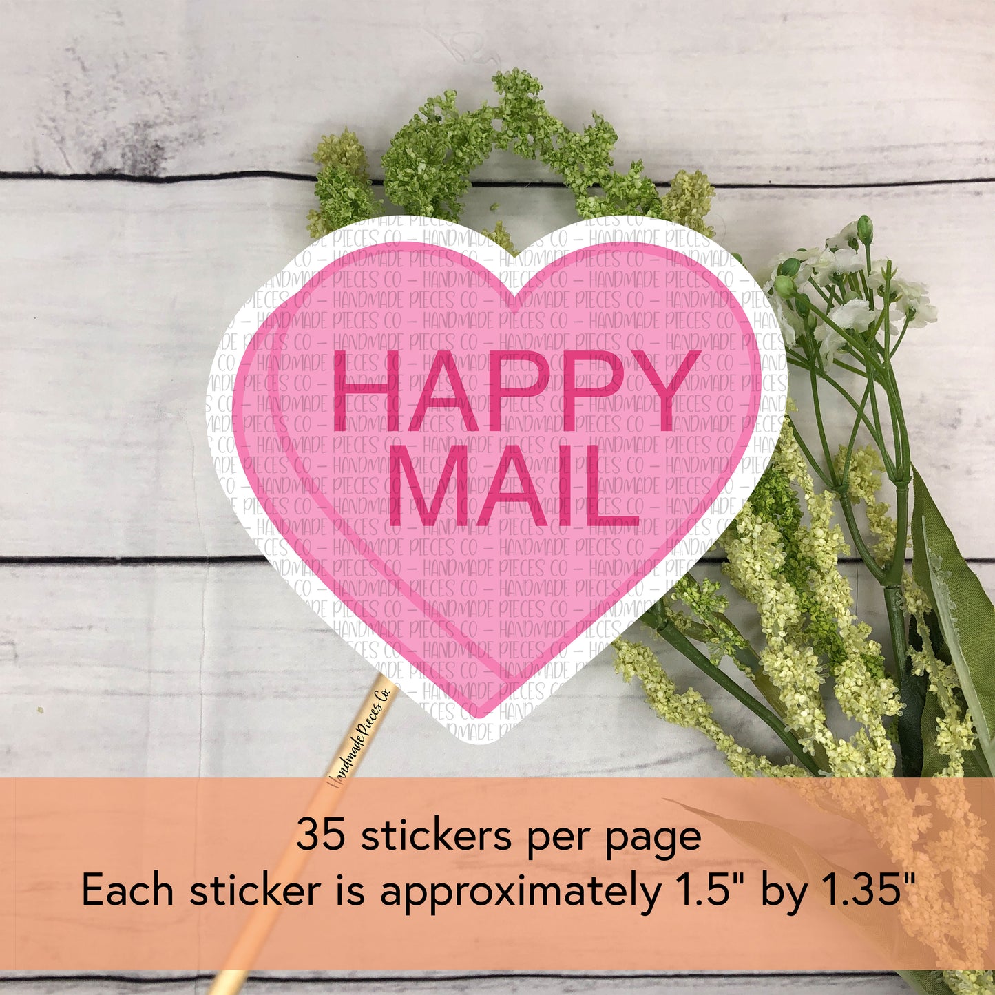 Happy Mail, Candy Heart Packaging Sticker - Valentine's Day Theme