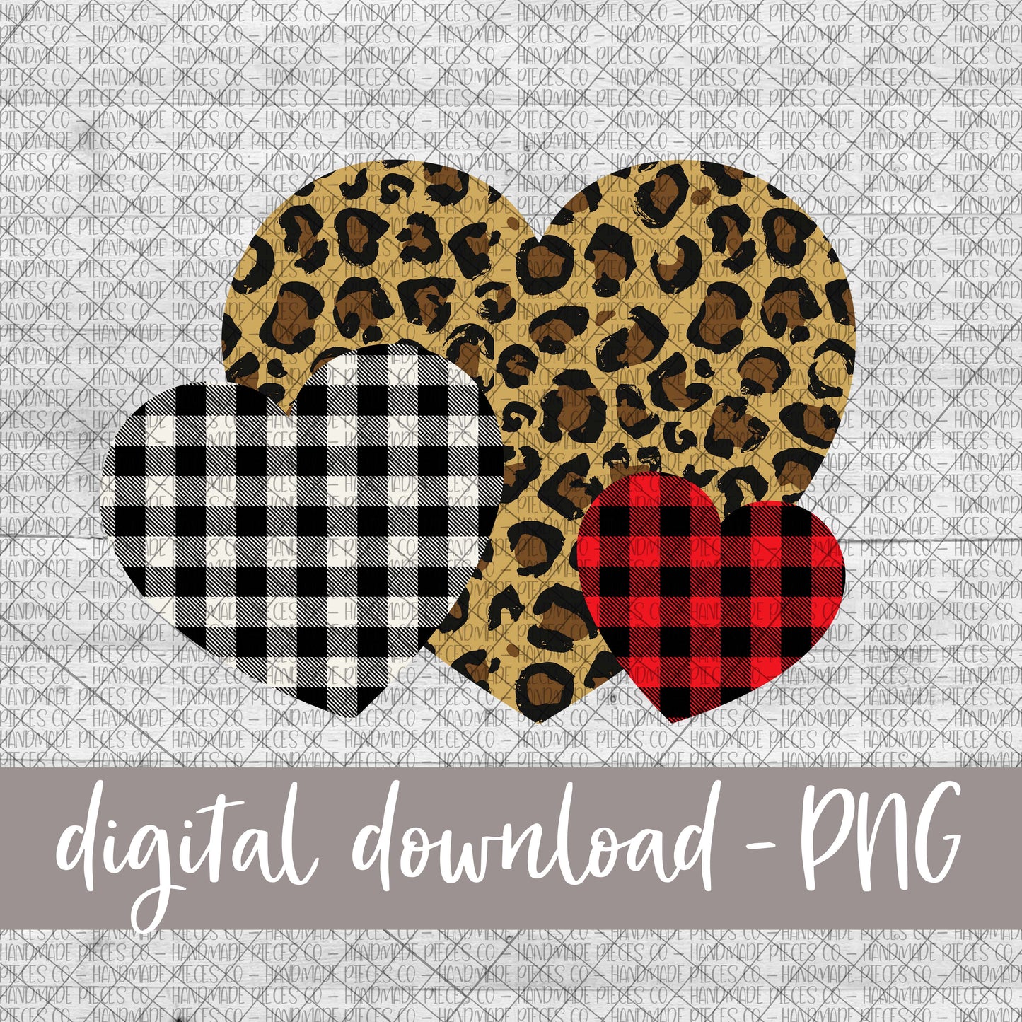 Heart Trio, Leopard, Red and Black Plaid - Digital Download