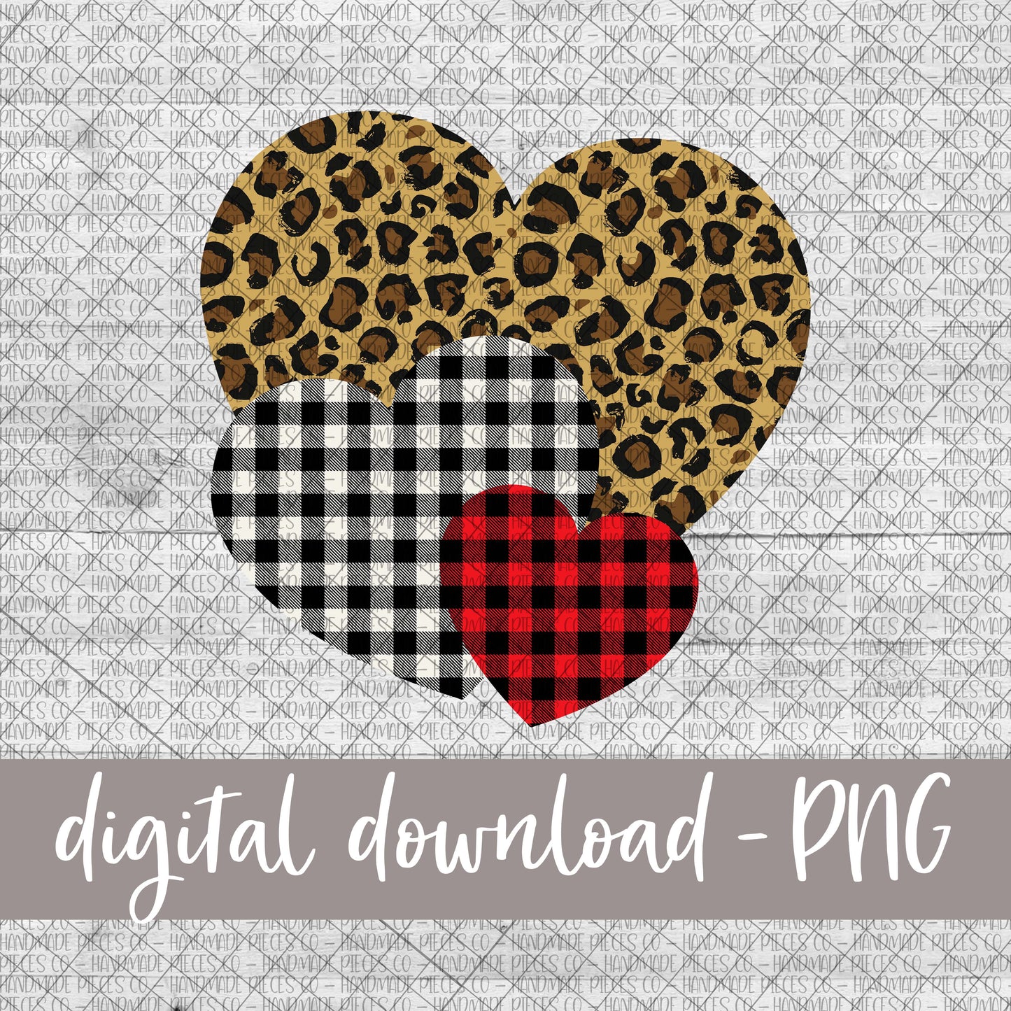 Heart Trio, Leopard, Red and Black Plaid 2 - Digital Download