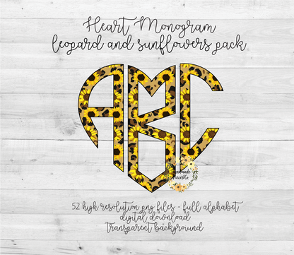 Leopard and Sunflowers Monogram - Multiple Styles - Digital Download