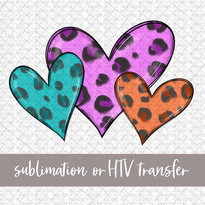 Hearts, Trio Leopard - Sublimation or HTV Transfer