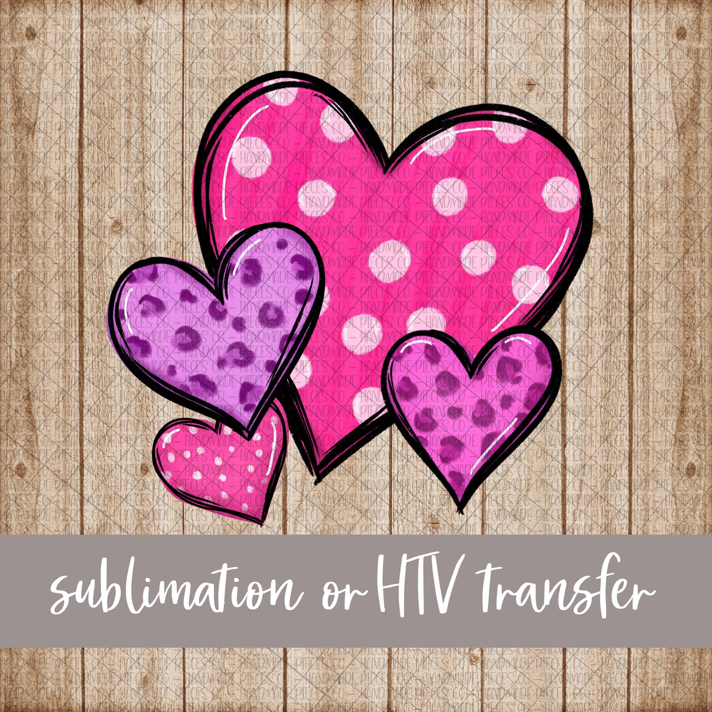 Hearts, Four Pink - Sublimation or HTV Transfer