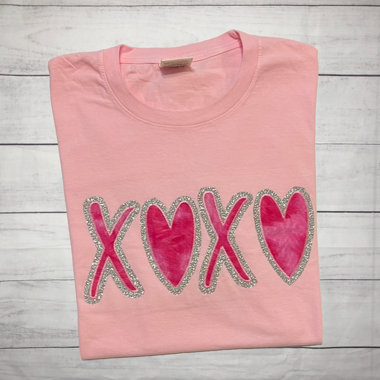 X Heart X Heart Applique with Glitter Embroidered Applique Garment - Youth/Adult