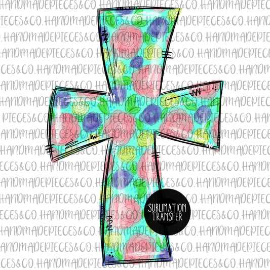 Floral Cross - Sublimation or HTV Transfer