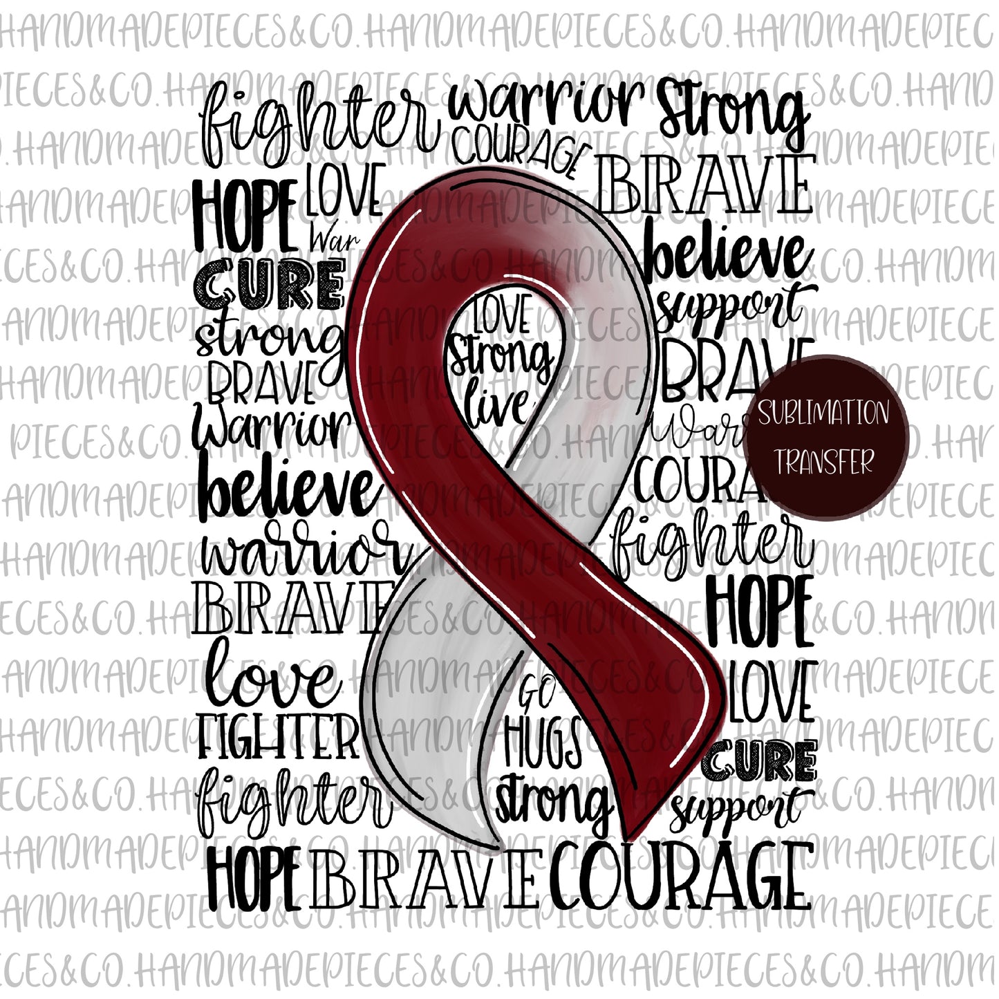 Maroon Awareness Ribbon - Sublimation Transfer