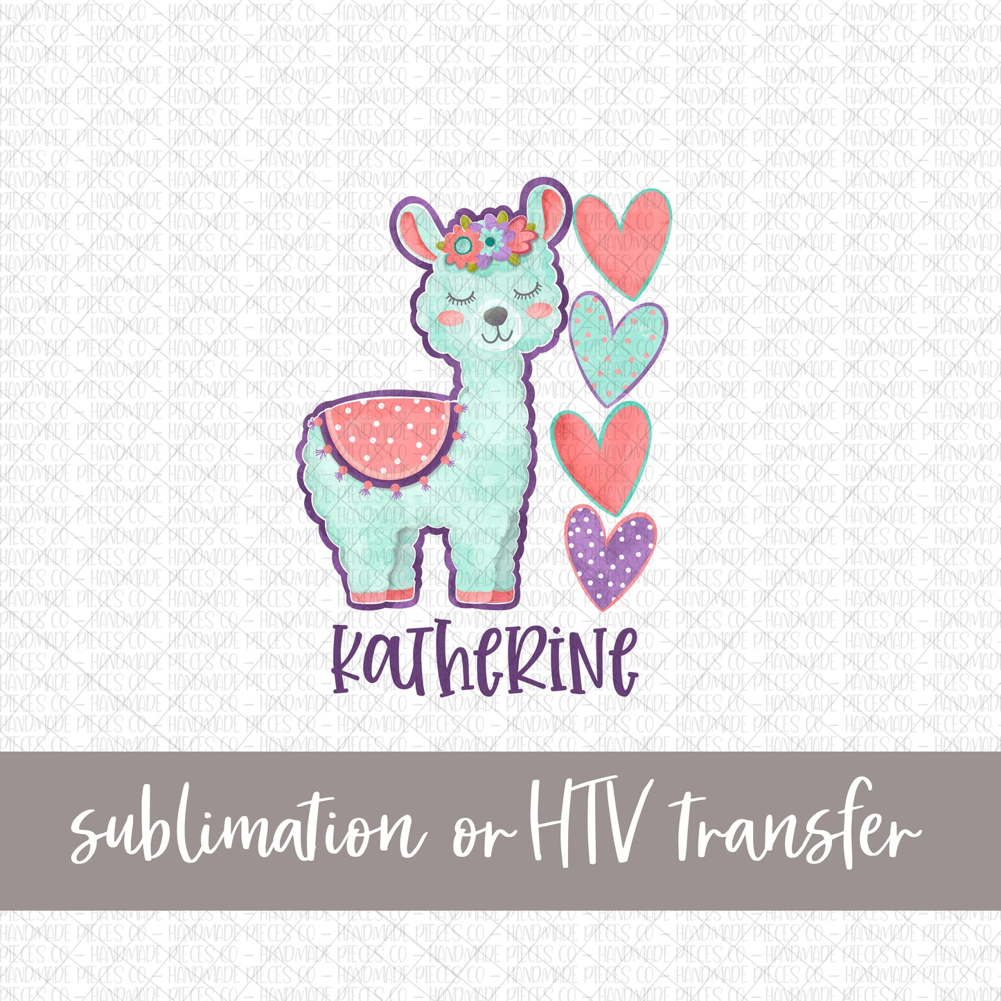 Llama, Valentine's - Name Option - Sublimation or HTV Transfer