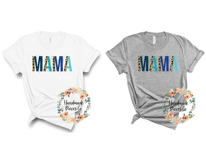 Mama, Leopard Split Blue Hues - Sublimation or HTV Transfer