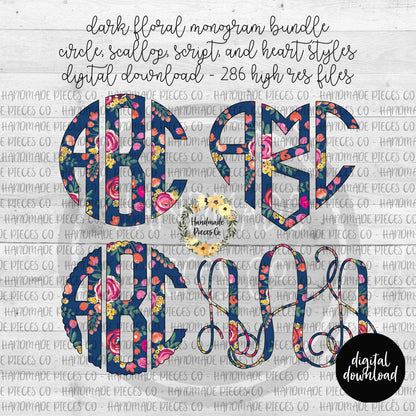 Dark Floral Monogram - Multiple Styles - Digital Download