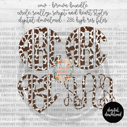 Cow, Brown Monogram - Multiple Styles - Digital Download