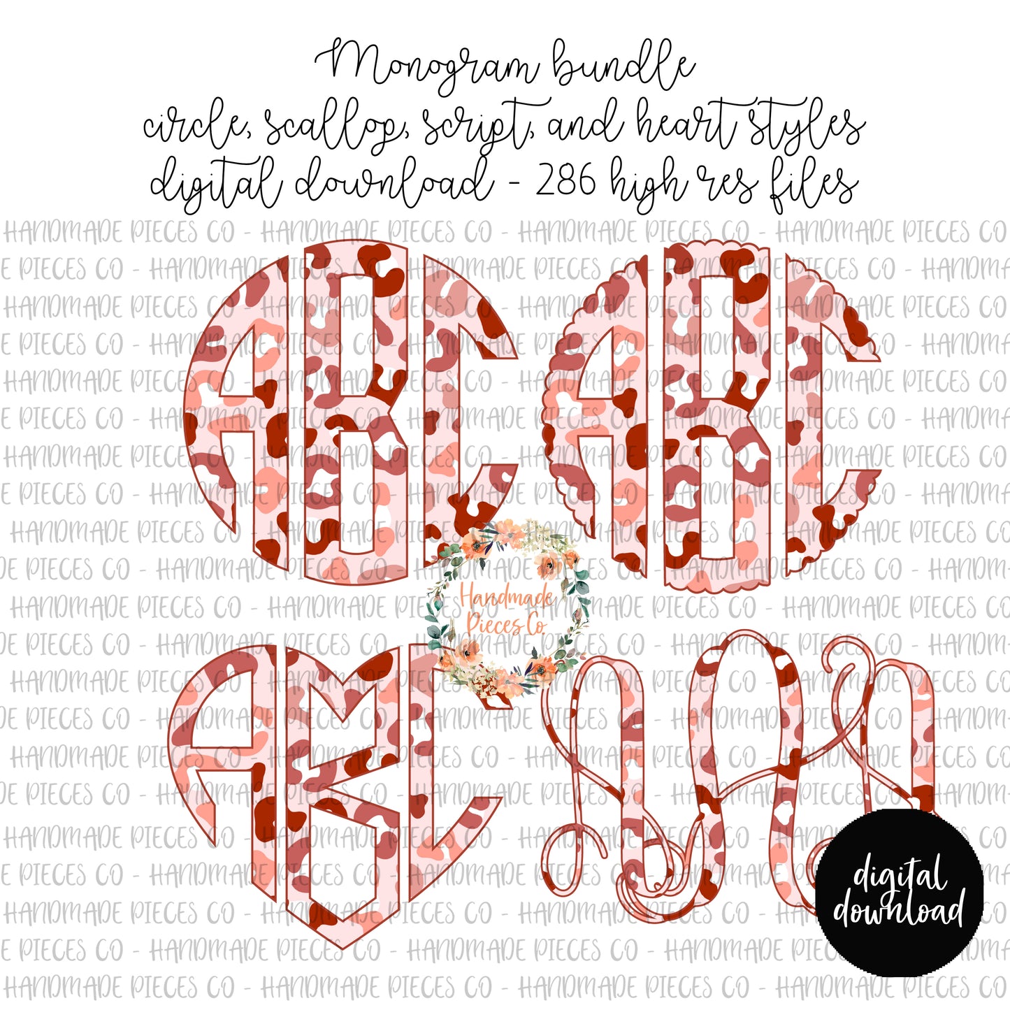 Leopard Monogram, Boho Pink 2 - Multiple Styles - Digital Download