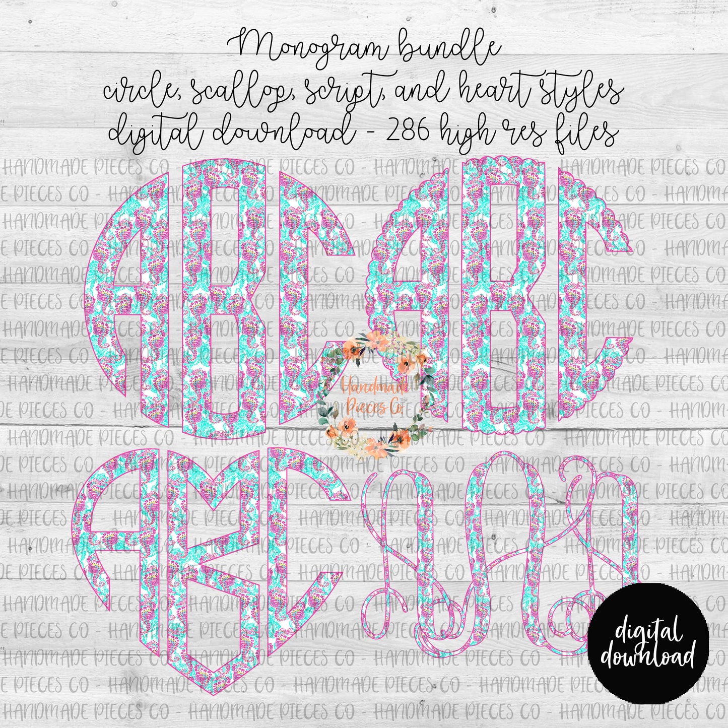 Seahorse Monogram - Multiple Styles - Digital Download