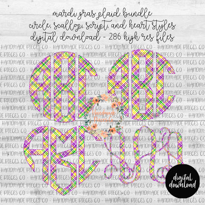 Mardi Gras Plaid Monogram - Multiple Styles - Digital Download