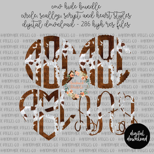 Cow Hide Monogram, Brown - Multiple Styles - Digital Download