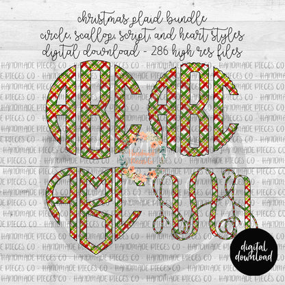 Christmas Plaid Monogram - Multiple Styles - Digital Download