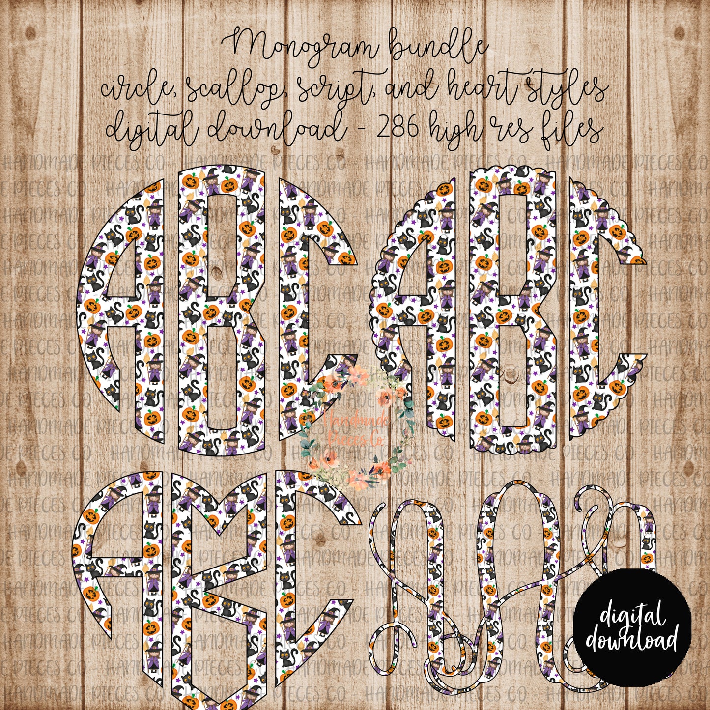 Halloween Monogram, Pattern 2 - Multiple Styles - Digital Download