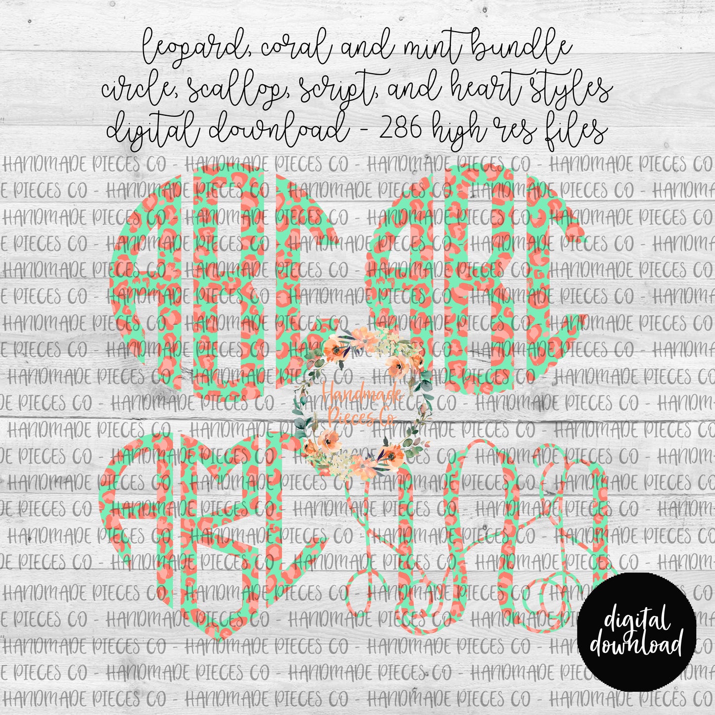 Leopard, Coral and Mint  - Multiple Styles - Digital Download