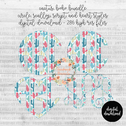 Cactus, Boho Monogram - Multiple Styles - Digital Download