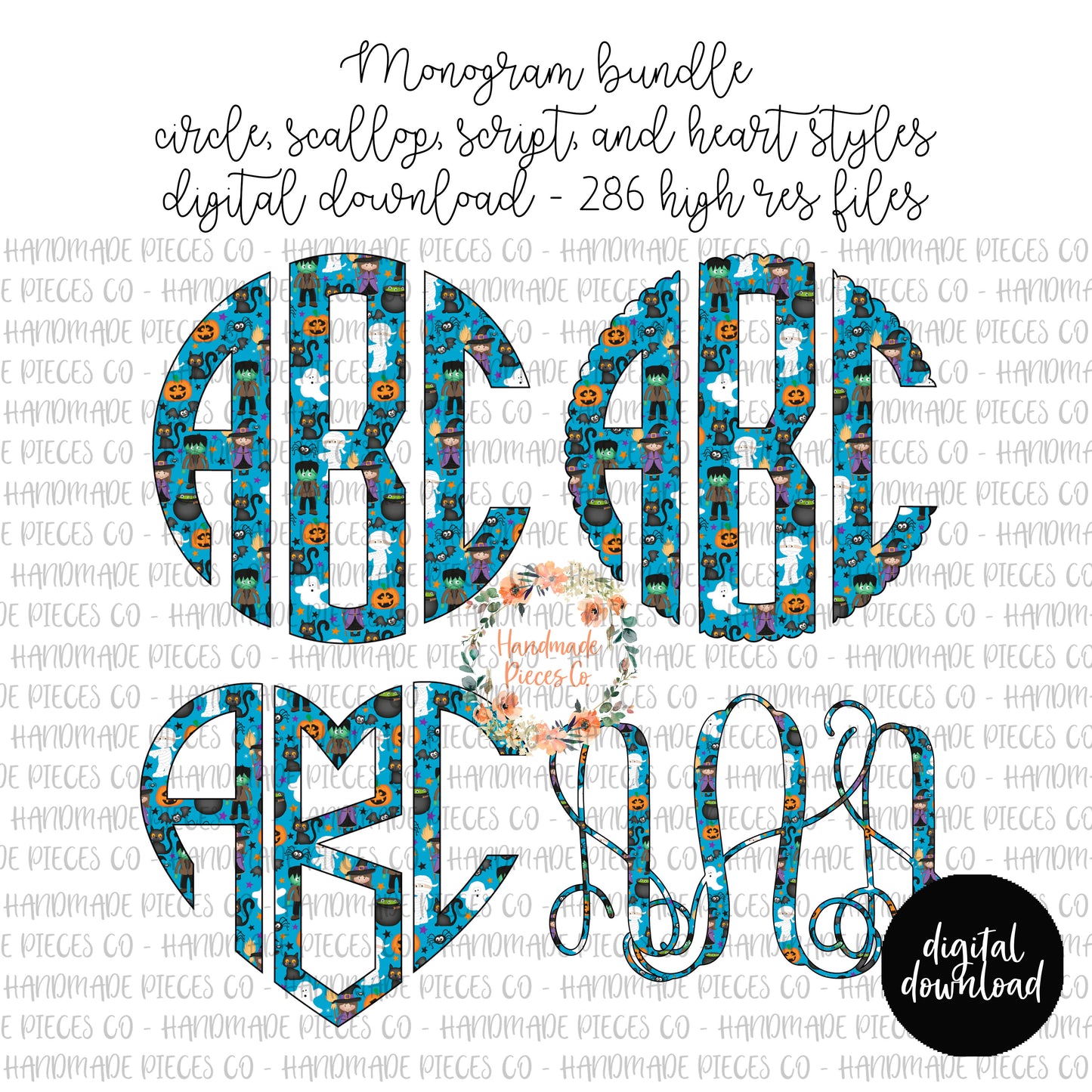 Halloween Monogram, Pattern 1 - Multiple Styles - Digital Download