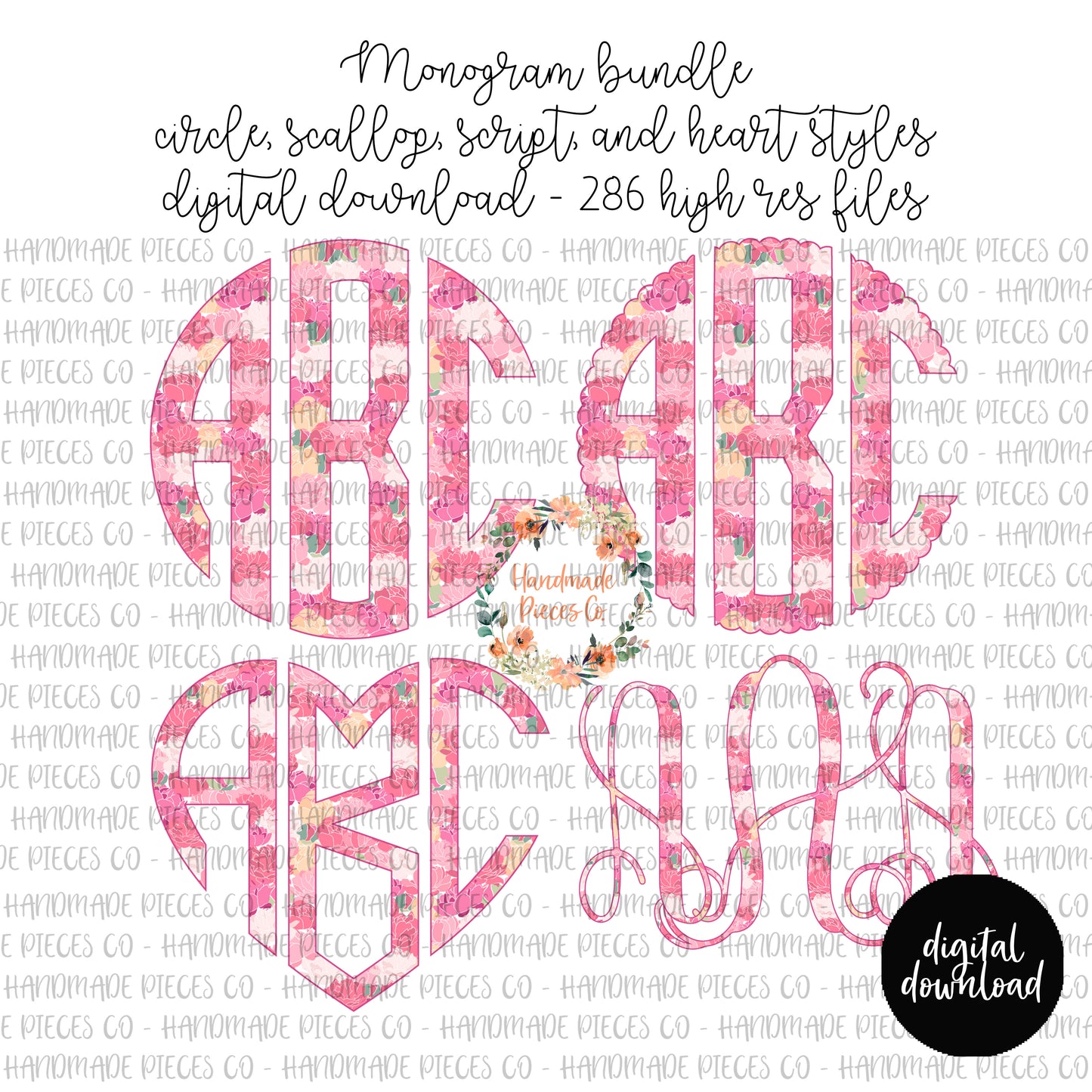 Peonies Monogram - Multiple Styles - Digital Download