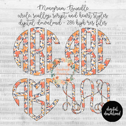 Floral Monogram, Floral 7 Lily - Multiple Styles - Digital Download