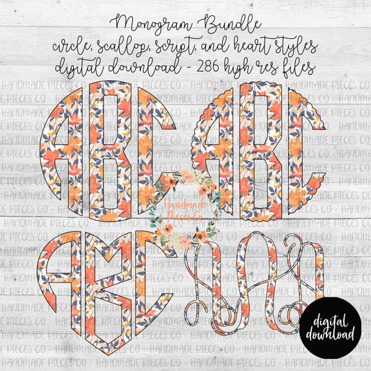 Floral Monogram, Floral 7 Lily - Multiple Styles - Digital Download