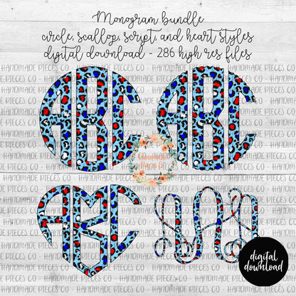 Leopard Monogram, Patriotic Version 3 - Multiple Styles - Digital Download