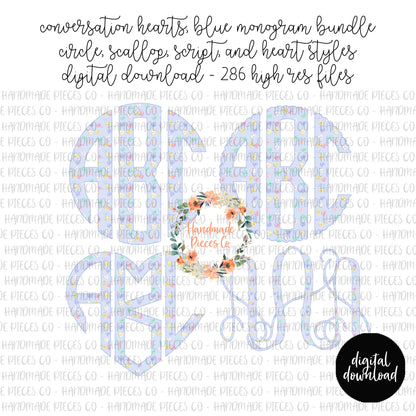 Conversation Hearts Monogram, Blue - Multiple Styles - Digital Download