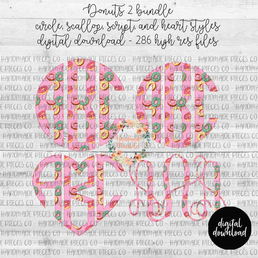 Donuts Monogram, 2 - Multiple Styles - Digital Download