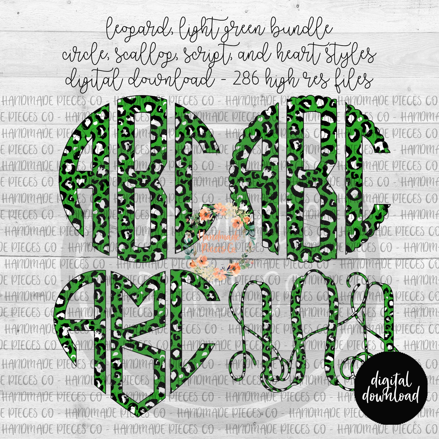 Leopard, Light Green Monogram - Multiple Styles - Digital Download